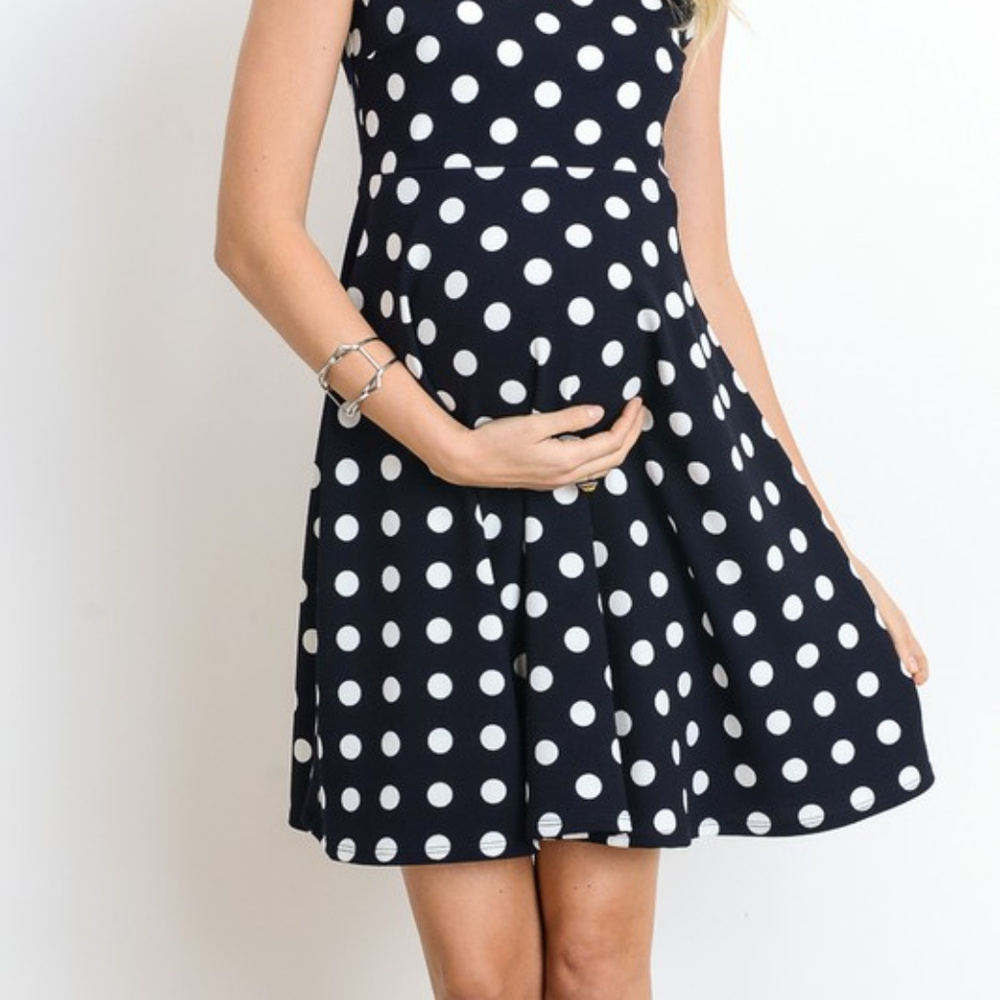 Polka Dot V-Neck Maternity Dress - Picture 2 of 8